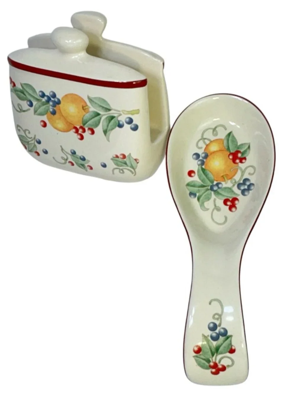 Vintage Spoon Rest Napkin Holder Corelle Coordinates ABUNDANCE Fruit Jay Import